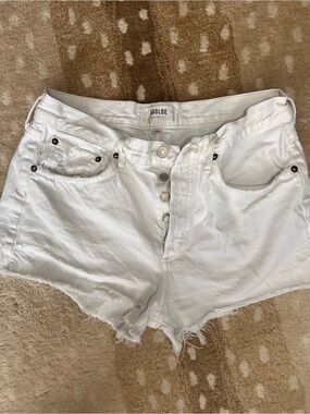 Agolde Parker White High-Rise Button-Front Distressed Denim Shorts